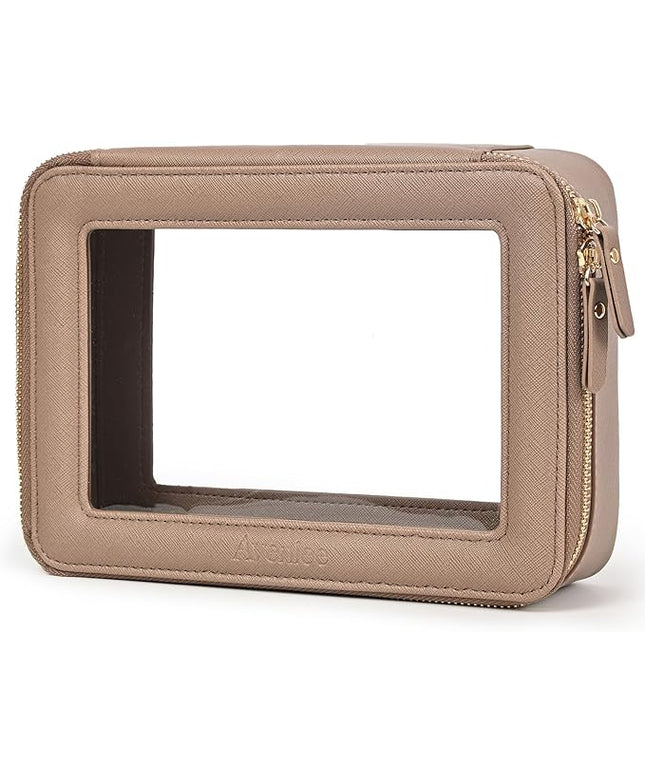 Aveniee Clear Makeup Bag Organizer,Large Travel Toiletry Bag for Women, Waterproof Cosmetic Pouch with Zippers,Car Organizers and Storage,Taupe