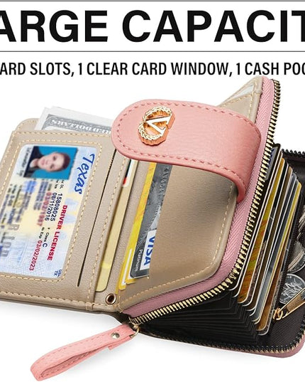 Multi-Purpose Wallet High Capacity Card Holder Zipper Coin Purse with Wristlet Bracelet Keychain Silicone Beaded Bangle Key Ring