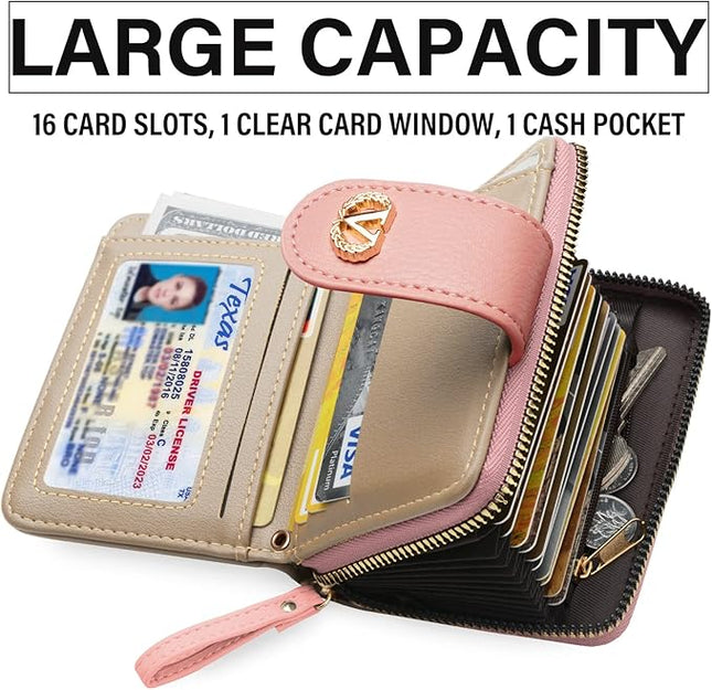 Multi-Purpose Wallet High Capacity Card Holder Zipper Coin Purse with Wristlet Bracelet Keychain Silicone Beaded Bangle Key Ring