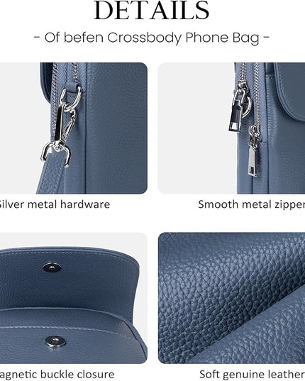 befen Genuine Leather Small Crossbody Bags for Women, Multi Pocket Cell Phone Crossbody Purse with RFID Blocking Card Slots