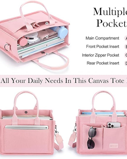 Mossio Large Canvas Tote Bag for Women with Pockets - Laptop Crossbody Work Tote Bag Everyday Bag Shoulder Purse Handbag