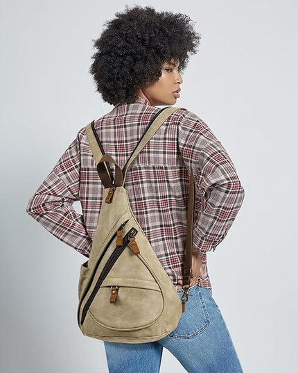 KL928 PU Leather Sling Bag - Small Crossbody Backpack Shoulder Casual Daypack Rucksack for Men Women