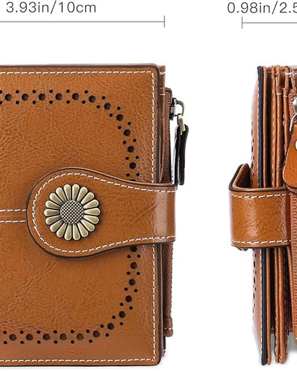 SENDEFN Small Womens Wallet Leather Bifold Card Holder RFID Blocking with Zipper Coin Pocket