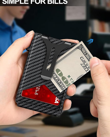 GHUKY Wallet for Men RFID Wallet with Money Clip, Slim Pop Up Card Holder for 10-12 Cards, Minimalist Smart Credit Card Case with ID Window, Bifold Metal Wallet for Front Pocket, Gifts for Men