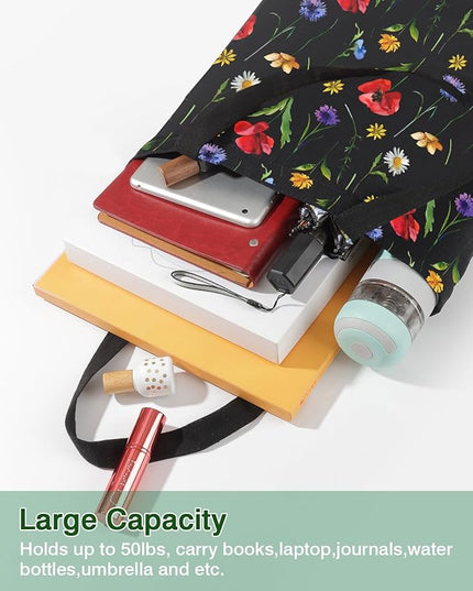 AUSVKAI Canvas Tote Bag Aesthetic for Women, Cute Reusable Cloth Cotton Bags for College Shopping Beach Grocery Trendy Gifts