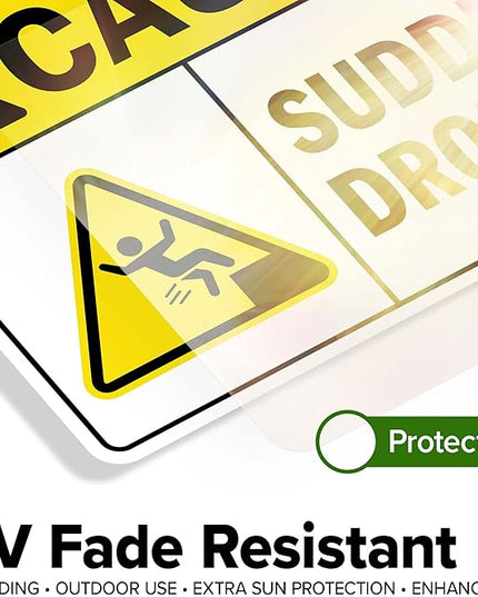 Caution Sudden Drop Off Sign, 10x7 Inches, 4 Mil Vinyl Decal Stickers Weather Resistant, Made in USA by My Sign Center