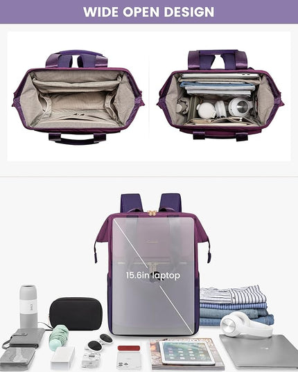 LOVEVOOK Laptop Backpack for Women, 17.7 Inch Work Laptop Bag with USB Port, Fashion Teacher Nurse Backpack Purse, Waterproof Travel Computer Backpack with Organizer Bag, 2pcs, Blue-Purple