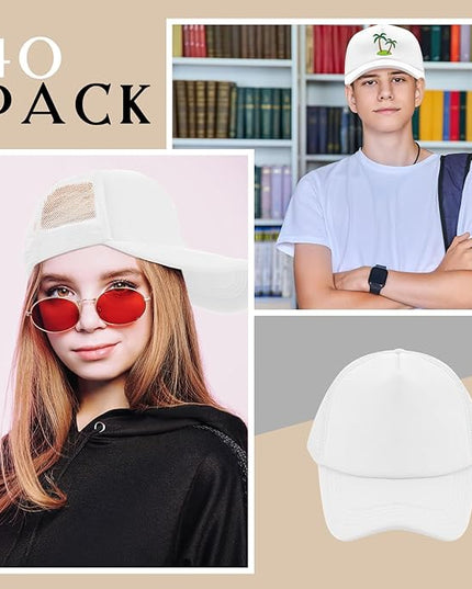 Hercicy 40 Pack Sublimation Blank Trucker Hat Bulk Baseball Cap Adjustable Mesh Unisex Polyester Hat Heat Transfer