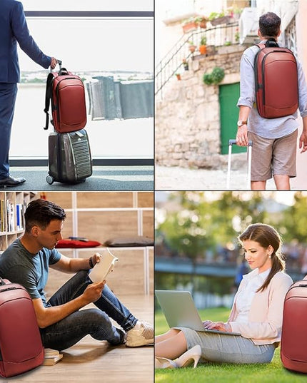 hk Business Backpack for Men 17 Inch,Slim & Expandable Waterproof Travel Laptop Backpack with USB Charger Port (Red)