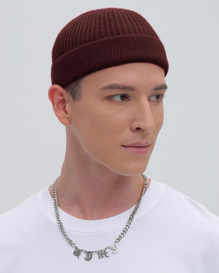 ROYBENS Thin Swag Wool Short Fisherman Beanie for Men Women, Knit Cuff Trawler Beanie Watch Hat, Soft Spring Fall Skull Cap