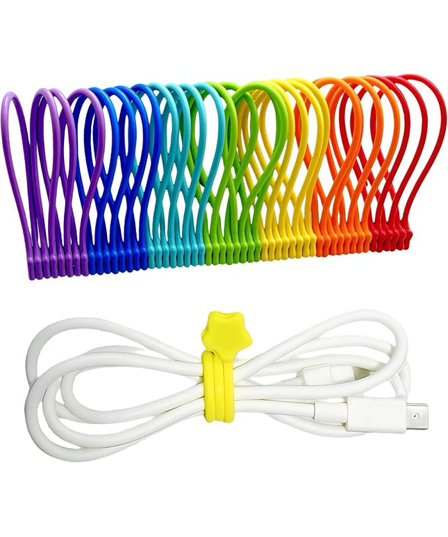 Reusable Silicone Magnetic Cable Ties, 28 Pack 7.48'' Magnetic Twist Ties for Bundling and Organizing, Holding Stuff, USB Charging Cords, Fridge Magnets, or to Play and Decorate(7 Colors)