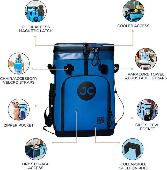 Convertible Cooler Backpack with Dry Storage by JustinCASE | Waterproof Travel Cooler Bag for Drinks, Clothes & Trips