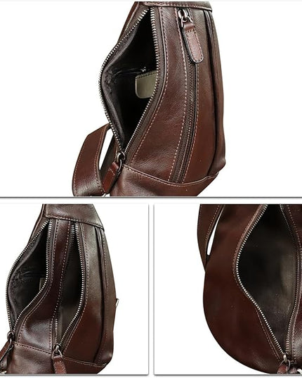 LRTO Genuine Leather Sling Bag for Men and Women Vintage Real Leather Crossbody Chest Bags Backpack Purse for Travel Hiking