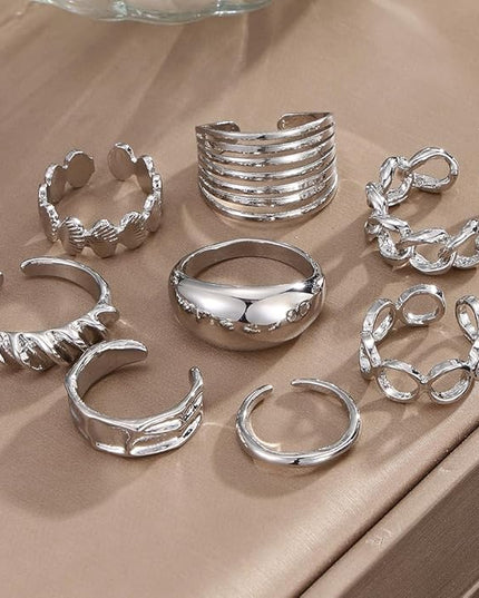 KISS WIFE Goldenen Silvery Black Kunckle Rings Set for Women, Dainty Simple Trendy Cute Stackable Finger Rings Pack, Perfect for Stacking Layering on Thumb and Knuckle, Mixed Size, Jewelry Gift