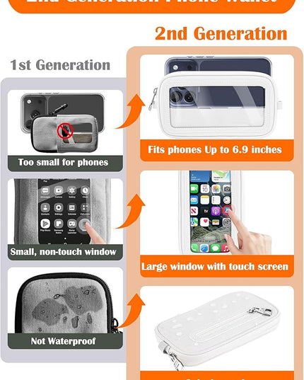 takyu Clip and Go Strap for Phone with Wallet Crossbody, 4-in-1 Adjustable Phone Lanyard with Detachable Wallet Wristlet Strap, Convertible Crossbody Bags with ID Window for Women Travel, White