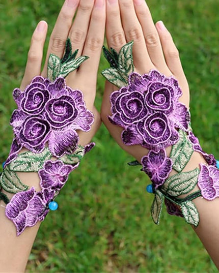 Specell Embroidered Flowers Lace Fingerless Gloves - for Bridal Wedding Cocktail Tea Party Evening Prom Costumes Cosplay