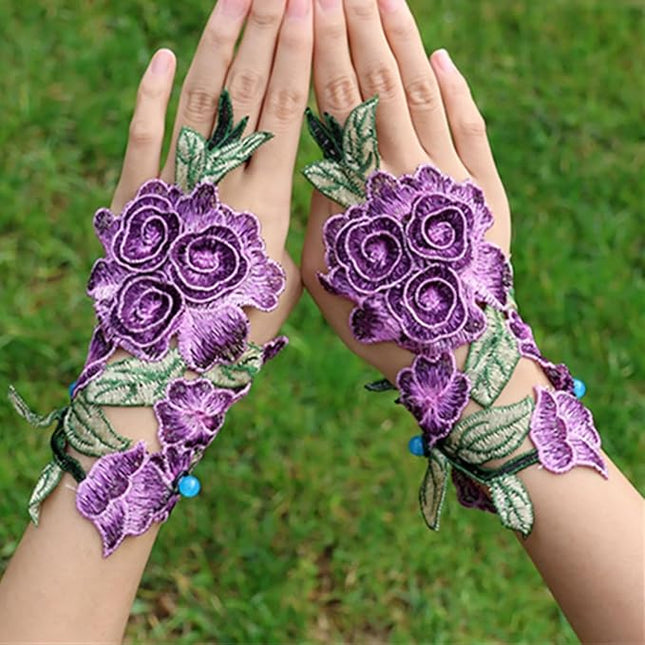 Specell Embroidered Flowers Lace Fingerless Gloves - for Bridal Wedding Cocktail Tea Party Evening Prom Costumes Cosplay