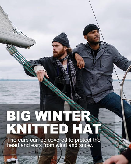 Zylioo Oversize Beanie Hats, XXL Big Size Ribbed Knit Cuffed Winter Hat for Cold Weather, Warm Skull Watch Cap