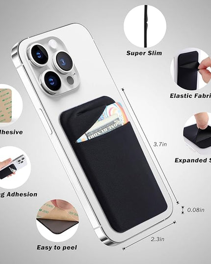 3Pack Cell Phone Card Holder Pocket for Back of Phone,Stretchy Stick on Wallet Credit Card ID Case Pouch Sleeve Self Adhesive Sticker with Flap for iPhone Samsung Galaxy-2Black+1Navy Blue
