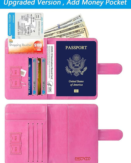 Passport Holder Cover Wallet RFID Blocking Leather Card Case Travel Accessories for Women Men (Pink)