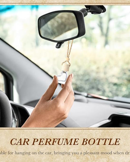 BBTO 200 Pcs Hanging Car Diffuser Bottles Bulk, Empty Clear Glass Air Freshener Bottles with Wooden Cap for Perfume Essential Oils Fragrance Aromatherapy Ornament(Heart)