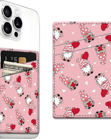 Phone Card Holder, Dual Pocket Leather Wallet Adhesive Stick On, Cute Credit Card Holder for Smartphones Case Compatible with Most Phone（Lovely old man）