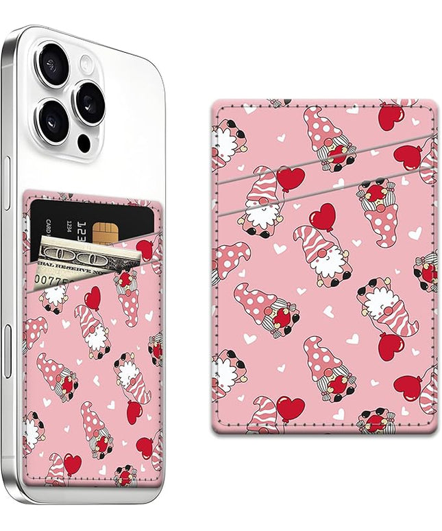 Phone Card Holder, Dual Pocket Leather Wallet Adhesive Stick On, Cute Credit Card Holder for Smartphones Case Compatible with Most Phone（Lovely old man）