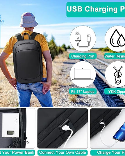Business Backpack for Men 17 Inch,Slim & Expandable Waterproof Travel Laptop Backpack with USB Charger Port,Anti-Theft Lightweight Large Work Computer Bag,College Laptop Backpacks Gifts for Men Women