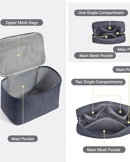 MAGEFY Small Makeup Bag for Purse Mini Cosmetics Bag Corduroy Cute Cosmetic Pouch for Women with Slip-in Pockets