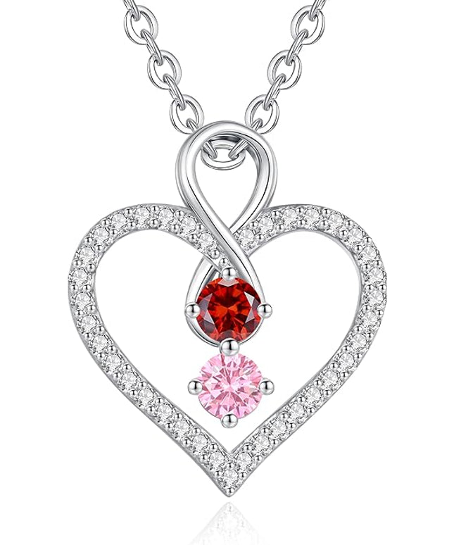 LOUISA SECRET Infinity Double Birthstone Necklace, 925 Sterling Silver Tiny Pendant Heart Necklace for Women Wife Her, Best Jewelry Gift Heart Jewelry Meaningful Gift for Valentine's Day, Christmas, Birthday Anniversary