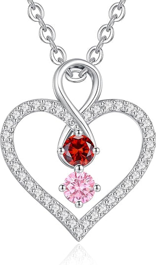 LOUISA SECRET Infinity Double Birthstone Necklace, 925 Sterling Silver Tiny Pendant Heart Necklace for Women Wife Her, Best Jewelry Gift Heart Jewelry Meaningful Gift for Valentine's Day, Christmas, Birthday Anniversary
