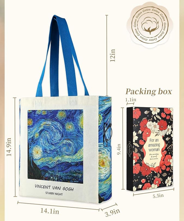 AUSVKAI Cute Canvas Tote Bag for Women, Reusable Designer Bags with Handles Pockets&Snaps for College Beach Everyday Grocery