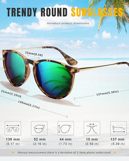 CHBP Sunglasses Womens Men Polarized UV Protection Trendy Vintage Retro Round Mirrored Lens Sunglasses For Women