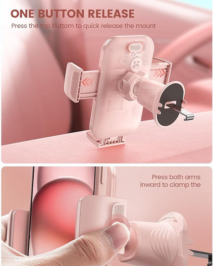 Lamicall 2026 Wider Clamp & Metal Hook Car Phone Holder Vent [Thick Cases Friendly] Phone Holders for Your Car Mount Automobile Hands Free Cradle Air Vent for iPhone 17 16 15 14 13 Pro Max Pink
