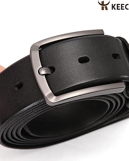 KEECOW Men's 100% Italian Cow Leather Belt Men With Anti-Scratch Buckle,Packed in a Box