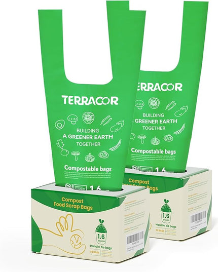 1.6 Gallon Compostable Food Scrap Bags Handle Tie for Kitchen Countertop Bin, 6 Liter Small Compost Bags, 100 Count (Pack of 2), BPI Certified and Meet The ASTM D6400 Standard