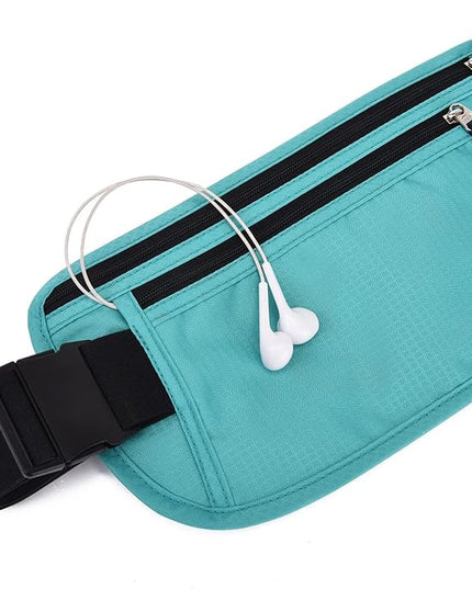 RFID Blocking Money Belt for Men Women, Slim Fanny Pack for Travel，Running,Conceal Waist Wallet for Passport Holder,Phone,Cash(Black Mint Green)