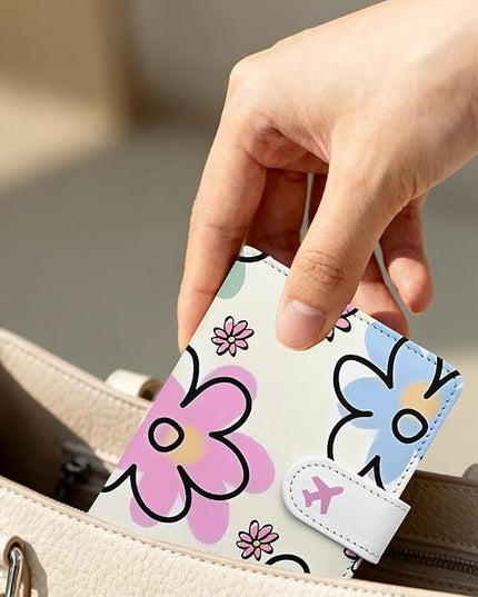 Passport Holder, Travel Wallet Cover with Pen Loop | Cute RFID Blocking Leather Case with Magnetic Closure for Travel Essentials-flower