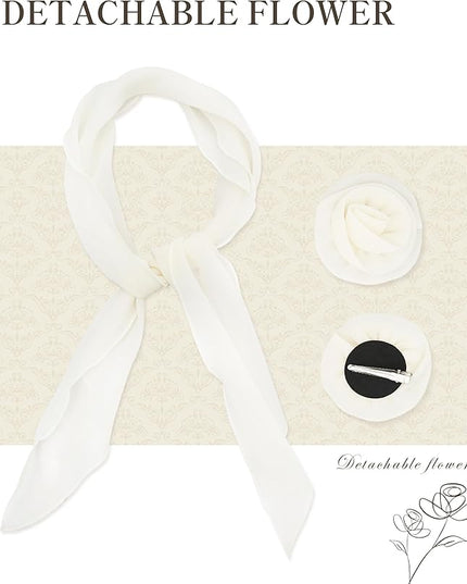 Chiffon Scarf for Women, Removable Flower Neck Scarf Light Soft Fashion Rose Scarves Versatile Headband or Hair Band