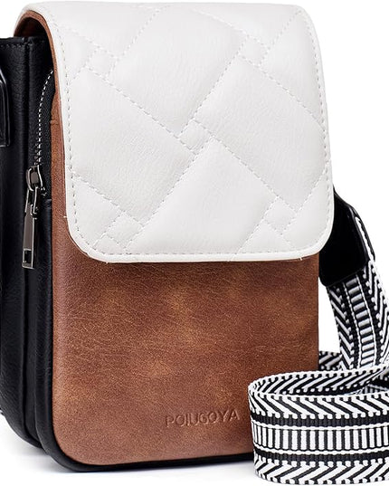 POIUGOYA Small Crossbody Bags for Women Trendy,Leather Triple Compartment Cell Phone Crossbody Wallet Purses with Card Slots