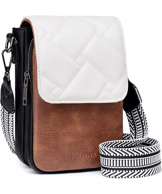 POIUGOYA Small Crossbody Bags for Women Trendy,Leather Triple Compartment Cell Phone Crossbody Wallet Purses with Card Slots