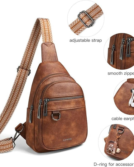 7L Sling Bag for Women Men Vegan Leather Crossbody Bags Fanny Pack Purse Backpack Over Shoulder Bag Travel Anti Theft