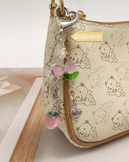 Keychain Bag Accessories Cute Cherry Strawberry Flower Keychains Accessories Decor for Keys Bags Purses Gift