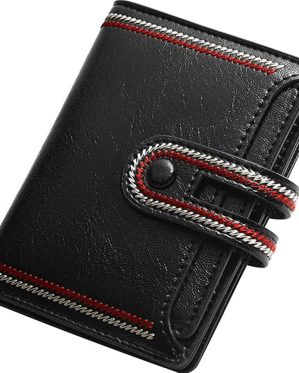 TFKGS Small Wallet for Women Vegan Leather RFID Blocking Bifold Compact Credit Card Holder with Zipper Coin Pocket Black
