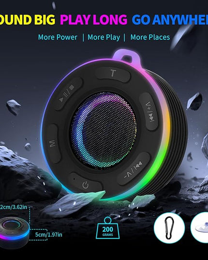 Portable Bluetooth Shower Speaker with Led Light,Waterproof Speaker Loud Sound Built-in Mic Hands,Free Suction Cup&Hook,small Shower speakers for outdoor,Beach,Camping,Kitchen,Kayak,Gifts for unisex