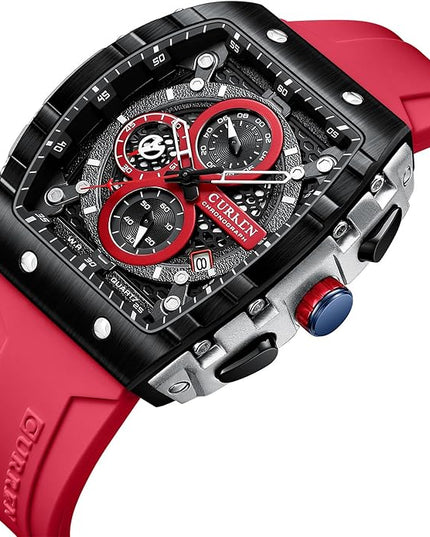 PASOY Luxury Chronograph Watches for Mens Rubber Strap Black Waterproof Date Analog Quartz Watch