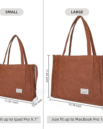Valleycomfy Corduroy Tote Bag for Women Travel Crossbody Bag Purse Women Shoulder Bags Work Handbags Everyday Hobo Bag