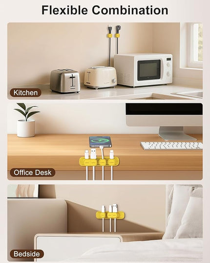 6 Pack Magnetic Cable Clips [1s Open/Lock], Laitver Cord Organizer Holder Strong Adhesive Desk Cable Management- Organize Charging Cords Neatly for Home, Office, Car,Desk, Nightstand-Yellow