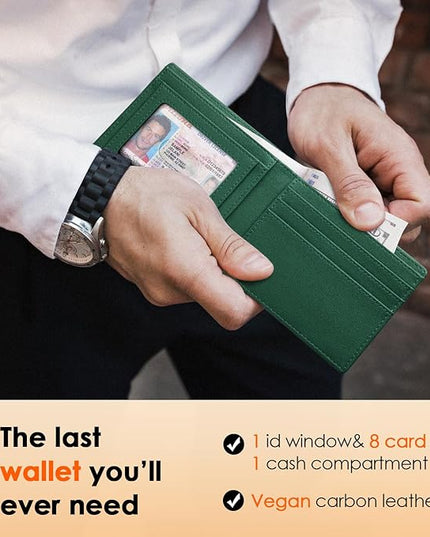 RUNBOX Wallet for Men Slim Leather Bifold RFID Blocking Minimalist Front Pocket Design with Gift Box