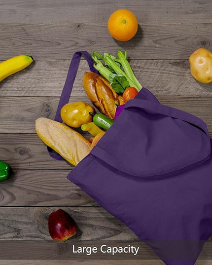 TOPDesign 12-Pack Economical 16"x15" Deep Purple Cotton Tote Bags, Lightweight Medium Reusable Grocery Shopping Cloth Bags, Suitable for DIY, Advertising, Promotion, Gift, Activity